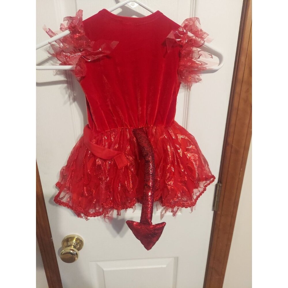 Spirit Devil Halloween Costume Dress Headband Tights Hair Pitchfork Size 2T - Picture 9 of 10
